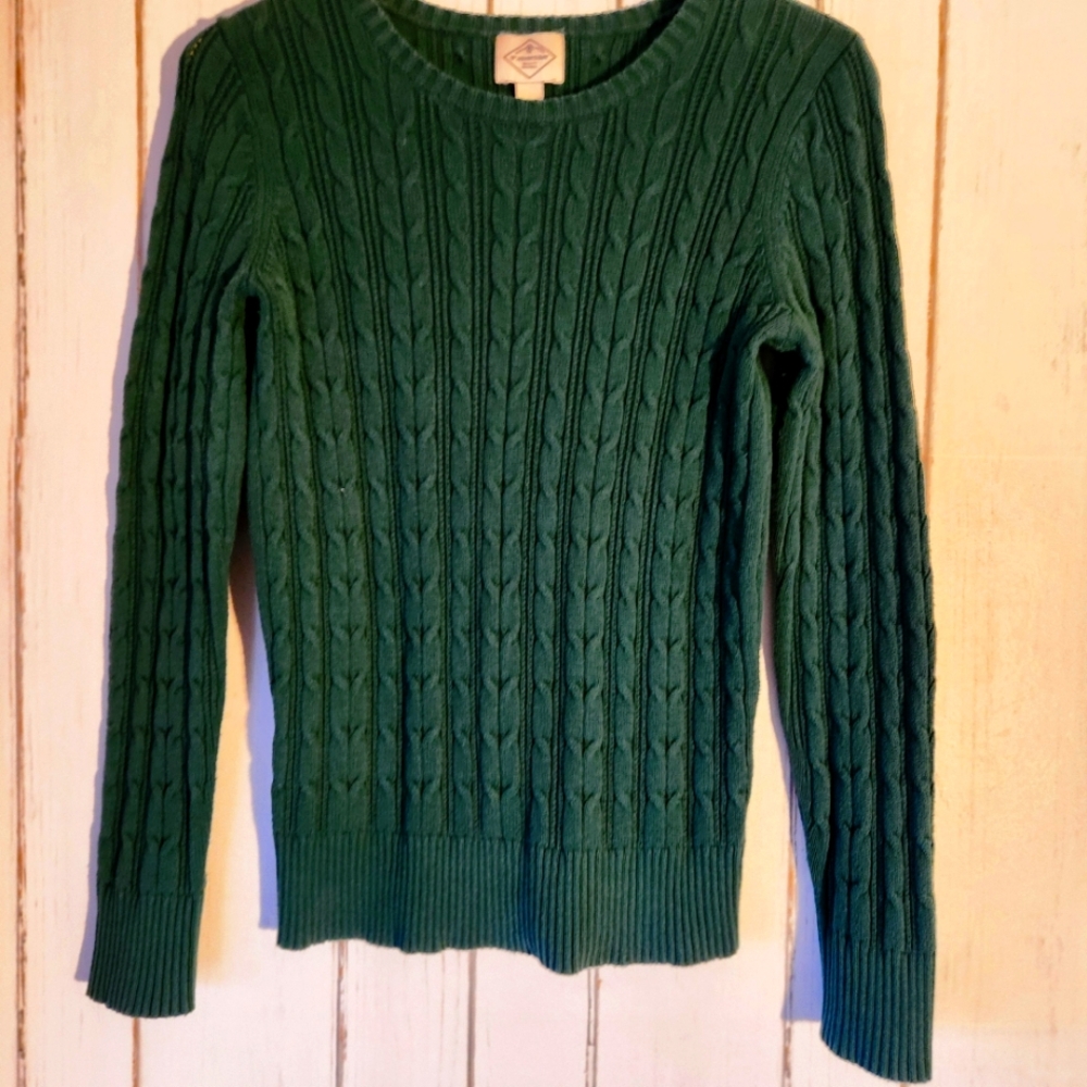 St. John's Bay cable knit sz M dark green cotton sweater